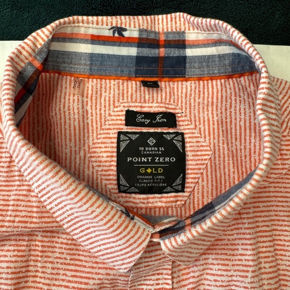 Point Zero Men's CLASSIC FIT GOLD Short Sleeve Button Up Shirt Peach/White 2X - Picture 8 of 14